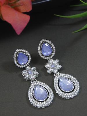 silver plated traditional stone & beads tear drop earrings for women  1