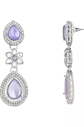 silver plated traditional stone & beads tear drop earrings for women 