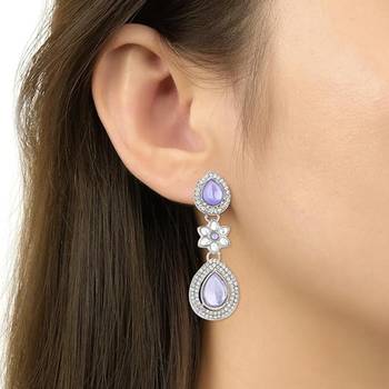 silver plated traditional stone & beads tear drop earrings for women  3