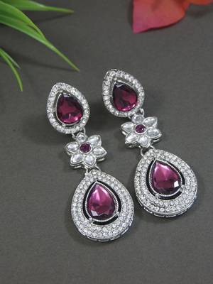silver plated traditional stone & beads tear drop earrings for women  1