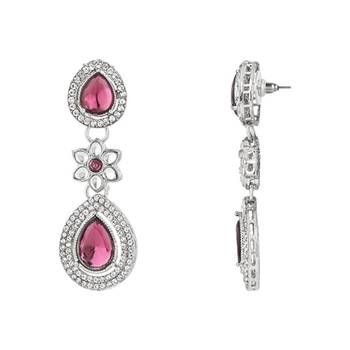 silver plated traditional stone & beads tear drop earrings for women  2