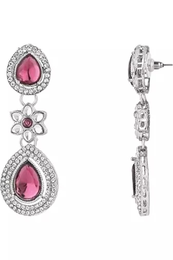 silver plated traditional stone & beads tear drop earrings for women 