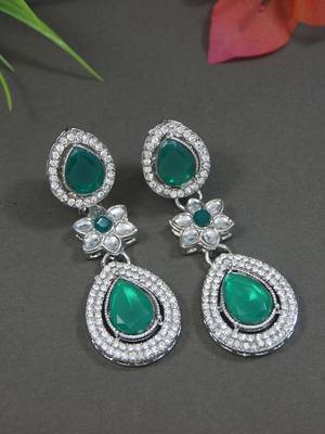 silver plated traditional stone & beads tear drop earrings for women  1