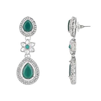 silver plated traditional stone & beads tear drop earrings for women  2