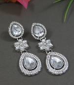 silver plated traditional stone & beads tear drop earrings for women