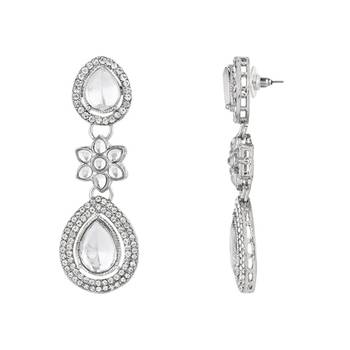 silver plated traditional stone & beads tear drop earrings for women  2