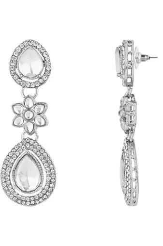 silver plated traditional stone & beads tear drop earrings for women 