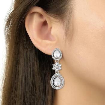 silver plated traditional stone & beads tear drop earrings for women  3