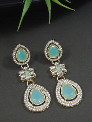 gold plated traditional stone & beads tear drop earrings for women  1