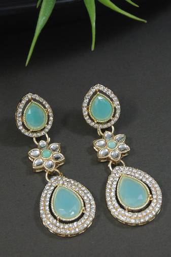 gold plated traditional stone & beads tear drop earrings for women 