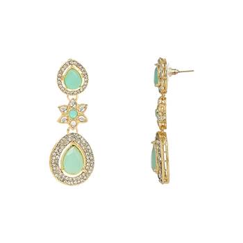 gold plated traditional stone & beads tear drop earrings for women  2