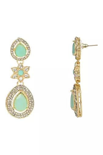 gold plated traditional stone & beads tear drop earrings for women 
