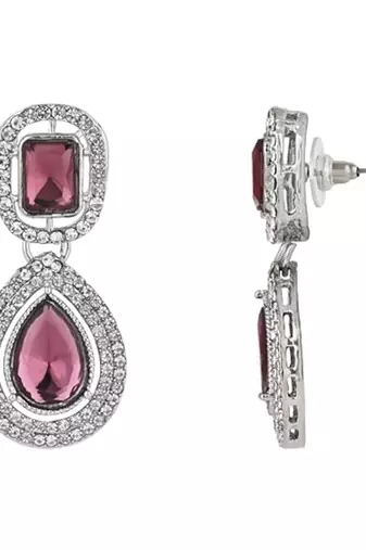 I jewels silver plated traditional stone & beads tear drop earrings for women 
