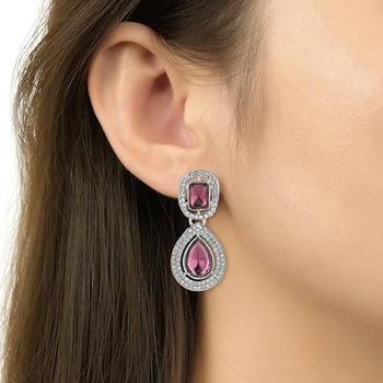 I jewels silver plated traditional stone & beads tear drop earrings for women  3