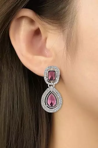 I jewels silver plated traditional stone & beads tear drop earrings for women 