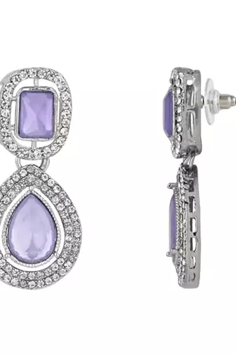 I jewels silver plated traditional stone & beads tear drop earrings for women 
