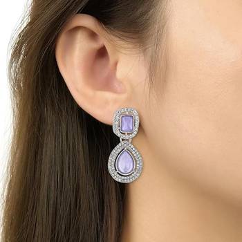 I jewels silver plated traditional stone & beads tear drop earrings for women  3