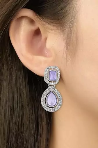 I jewels silver plated traditional stone & beads tear drop earrings for women 