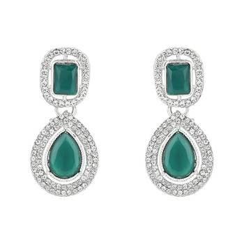 I jewels silver plated traditional stone & beads tear drop earrings for women  1