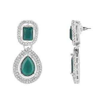 I jewels silver plated traditional stone & beads tear drop earrings for women  2