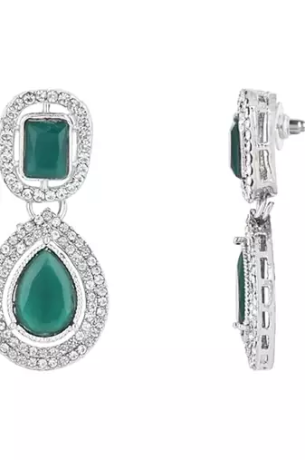 I jewels silver plated traditional stone & beads tear drop earrings for women 