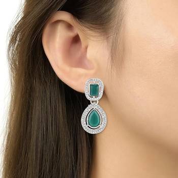 I jewels silver plated traditional stone & beads tear drop earrings for women  3