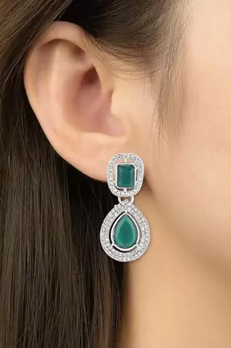 I jewels silver plated traditional stone & beads tear drop earrings for women 