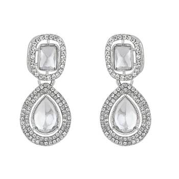 I jewels silver plated traditional stone & beads tear drop earrings for women  1