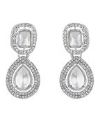 I jewels silver plated traditional stone & beads tear drop earrings for women 