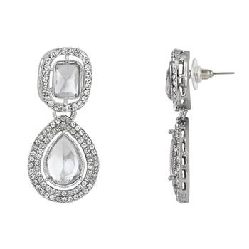 I jewels silver plated traditional stone & beads tear drop earrings for women  2