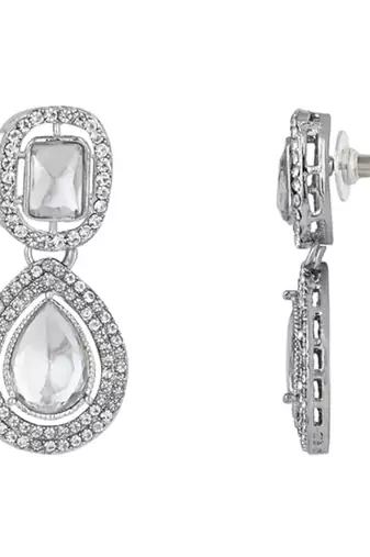 I jewels silver plated traditional stone & beads tear drop earrings for women 