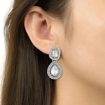 I jewels silver plated traditional stone & beads tear drop earrings for women  3