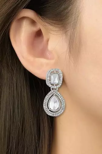 I jewels silver plated traditional stone & beads tear drop earrings for women 