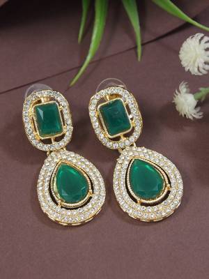 gold plated traditional stone & beads tear drop earrings for women  1