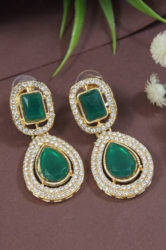 gold plated traditional stone & beads tear drop earrings for women 
