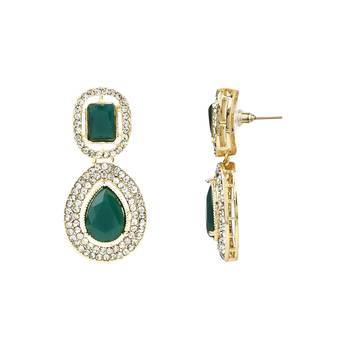 gold plated traditional stone & beads tear drop earrings for women  2