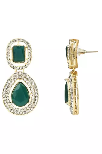 gold plated traditional stone & beads tear drop earrings for women 