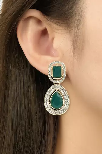 gold plated traditional stone & beads tear drop earrings for women 