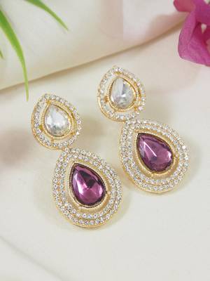 gold plated traditional stone & beads tear drop earrings for women  1