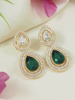 gold plated traditional stone & beads tear drop earrings for women  1