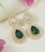 gold plated traditional stone & beads tear drop earrings for women