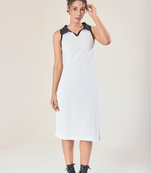 Urban sundari women's below knee polo neck cotton rib dress - sleeveless, solid design