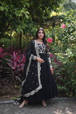 Black georgette jacquard with sequins flaried designer gown with dupatta 1