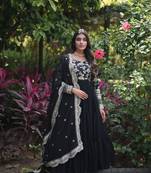 Black georgette jacquard with sequins flaried designer gown with dupatta
