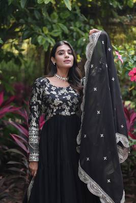 Black georgette jacquard with sequins flaried designer gown with dupatta 2