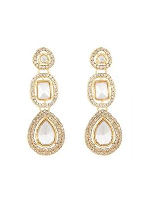 gold plated traditional stone & beads tear drop earrings for women  1