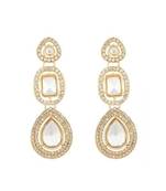 gold plated traditional stone & beads tear drop earrings for women