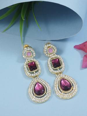 gold plated traditional stone & beads tear drop earrings for women  1
