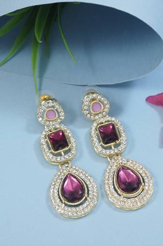 gold plated traditional stone & beads tear drop earrings for women 