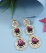 gold plated traditional stone & beads tear drop earrings for women